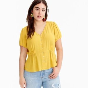 NWOT J.Crew Yellow Peplum Blouse with buttons; Size Petite 0